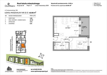 rzut mieszkanie na sprzedaż 44m2 mieszkanie Łódź, Widzew, Przybyszewskiego 292-300