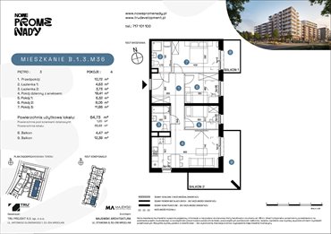 rzut mieszkanie na sprzedaż 65m2 mieszkanie Wrocław, Kleczków, ul. Czochralskiego/ Miłosza