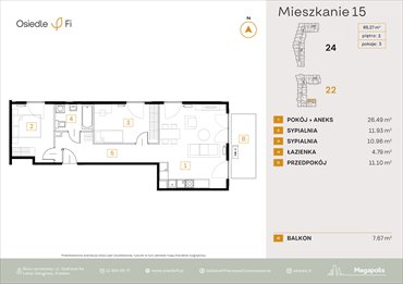 rzut mieszkanie na sprzedaż 65m2 mieszkanie Kraków, Rzemieślnicza 22-24