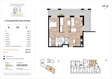 rzut mieszkanie na sprzedaż 64m2 mieszkanie Kraków, Wzgórza Krzesławickie, Gustawa Morcinka