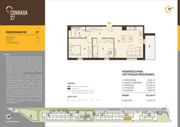 rzut mieszkanie na sprzedaż 61m2 mieszkanie Kraków, Prądnik Biały, Conrada 27