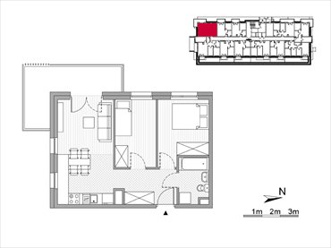 rzut mieszkanie na sprzedaż 45m2 mieszkanie Kraków, Mistrzejowice, Os. Piastów 77