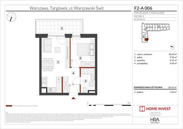 rzut mieszkanie na sprzedaż 37m2 mieszkanie Warszawa, ul. Warszawski Świt