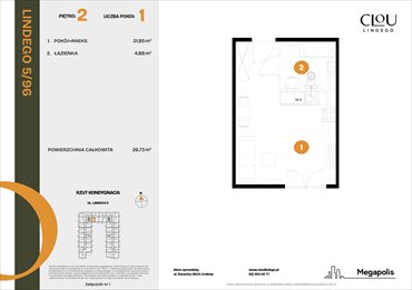 rzut mieszkanie na sprzedaż 27m2 mieszkanie Kraków, Lindego 5