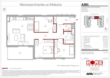 rzut mieszkanie na sprzedaż 83m2 mieszkanie Warszawa, Ursynów, ul. Kłobucka 23A