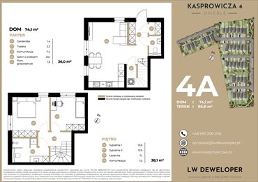 rzut dom na sprzedaż 74m2 dom Łódź, Jana Kasprowicza 4