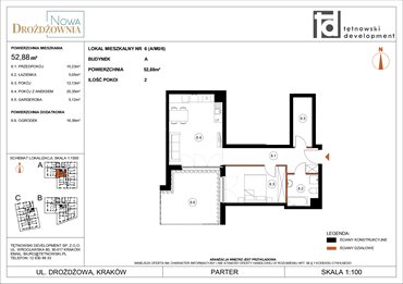 rzut mieszkanie na sprzedaż 53m2 mieszkanie Kraków, Bieżanów, Drożdżowa