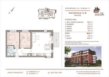 rzut mieszkanie na sprzedaż 61m2 mieszkanie Kołobrzeg, Śląska 11