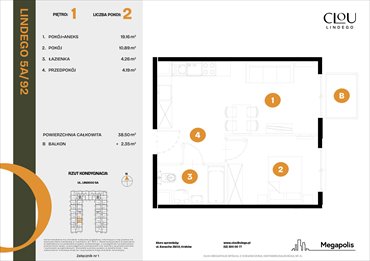 rzut mieszkanie na sprzedaż 39m2 mieszkanie Kraków, Lindego 5a