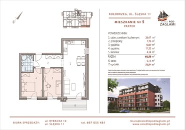 rzut mieszkanie na sprzedaż 61m2 mieszkanie Kołobrzeg, Śląska 11