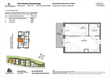 rzut mieszkanie na sprzedaż 44m2 mieszkanie Łódź, Widzew, Przybyszewskiego 292-300