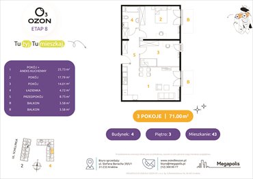 rzut mieszkanie na sprzedaż 71m2 mieszkanie Kraków, Schillinga 2-4