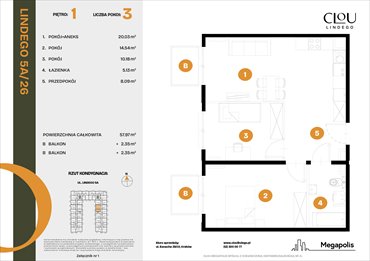 rzut mieszkanie na sprzedaż 58m2 mieszkanie Kraków, Lindego 5a