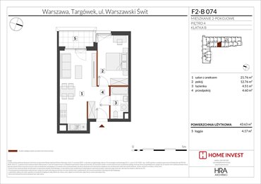 rzut mieszkanie na sprzedaż 44m2 mieszkanie Warszawa, ul. Warszawski Świt