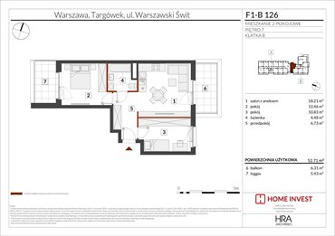 rzut mieszkanie na sprzedaż 53m2 mieszkanie Warszawa, ul. Warszawski Świt