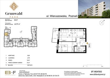 rzut mieszkanie na sprzedaż 44m2 mieszkanie Poznań, Grunwald, Wieruszowska 8