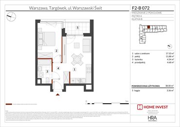 rzut mieszkanie na sprzedaż 38m2 mieszkanie Warszawa, ul. Warszawski Świt