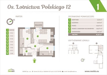 rzut mieszkanie na sprzedaż 46m2 mieszkanie Poznań, Jeżyce, OS. LOTNICTWA POLSKIEGO 12