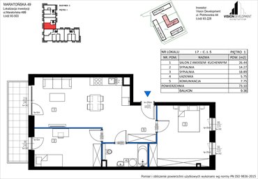 rzut mieszkanie na sprzedaż 73m2 mieszkanie Łódź, Retkinia, Maratońska 49C