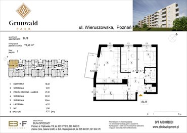 rzut mieszkanie na sprzedaż 71m2 mieszkanie Poznań, Grunwald, Wieruszowska 8