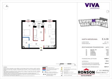 rzut mieszkanie na sprzedaż 54m2 mieszkanie Wrocław, Krzyki, ul. Kajdasza