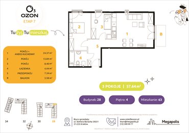 rzut mieszkanie na sprzedaż 58m2 mieszkanie Kraków, Prądnik Biały, Banacha 28-34