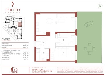 rzut mieszkanie na sprzedaż 61m2 mieszkanie Kraków, Bronowice, Gabrieli Zapolskiej 21