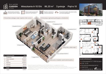 rzut mieszkanie na sprzedaż 86m2 mieszkanie Szczecin, Centrum, al. Wyzwolenia 70 / ul. Staszica 21