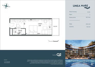 rzut mieszkanie na sprzedaż 31m2 mieszkanie Pobierowo, Karola Borka 6