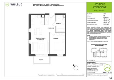 rzut mieszkanie na sprzedaż 44m2 mieszkanie Puck, Pogodna