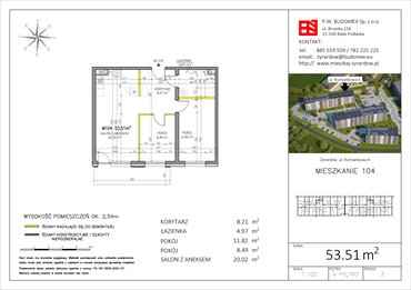rzut mieszkanie na sprzedaż 54m2 mieszkanie Żyrardów, Rumiankowa 4