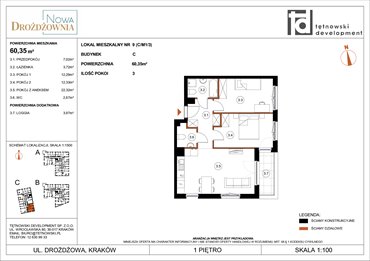 rzut mieszkanie na sprzedaż 60m2 mieszkanie Kraków, Bieżanów, Drożdżowa