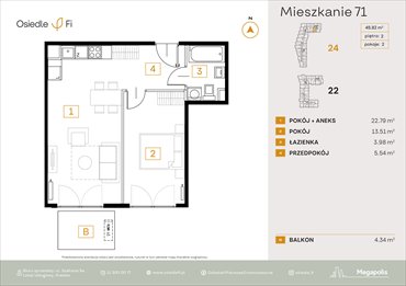 rzut mieszkanie na sprzedaż 46m2 mieszkanie Kraków, Rzemieślnicza 22-24