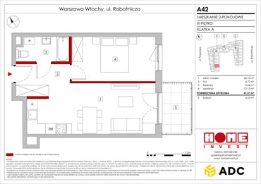 rzut mieszkanie na sprzedaż 41m2 mieszkanie Warszawa, Włochy, ul. Robotnicza 11/13