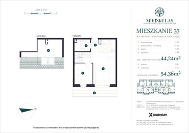 rzut mieszkanie na sprzedaż 44m2 mieszkanie Marcinkowo, Marcinkowo 156