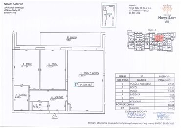 rzut mieszkanie na sprzedaż 67m2 mieszkanie Łódź, Polesie, Nowe Sady 85