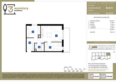 rzut mieszkanie na sprzedaż 53m2 mieszkanie Kraków, Bronowice Wielkie, Stelmachów