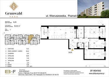 rzut mieszkanie na sprzedaż 85m2 mieszkanie Poznań, Grunwald, Wieruszowska 8