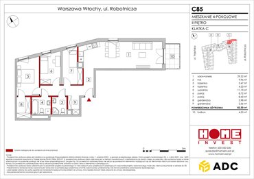 rzut mieszkanie na sprzedaż 82m2 mieszkanie Warszawa, Włochy, ul. Robotnicza 11/13