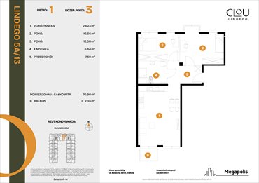 rzut mieszkanie na sprzedaż 71m2 mieszkanie Kraków, Lindego 5a