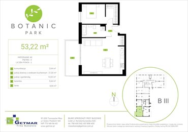 rzut mieszkanie na sprzedaż 53m2 mieszkanie Łódź, Polesie, Konstantynowska 64c