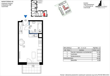 rzut mieszkanie na sprzedaż 30m2 mieszkanie Łódź, Retkinia, Maratońska 49C