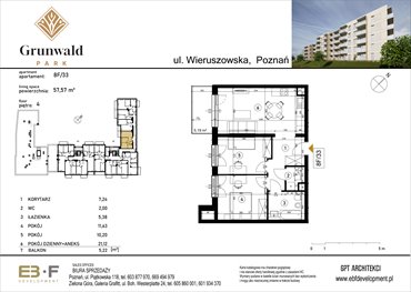 rzut mieszkanie na sprzedaż 58m2 mieszkanie Poznań, Grunwald, Wieruszowska 8
