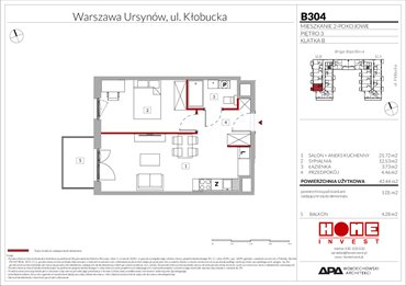 rzut mieszkanie na sprzedaż 42m2 mieszkanie Warszawa, Ursynów, ul. Kłobucka 23A