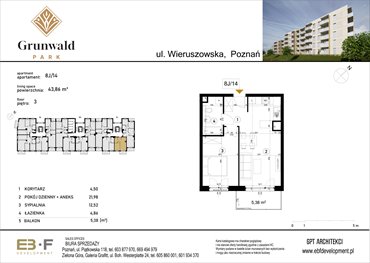 rzut mieszkanie na sprzedaż 44m2 mieszkanie Poznań, Grunwald, Wieruszowska 8