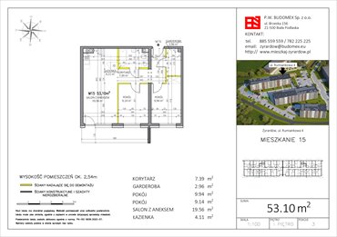 rzut mieszkanie na sprzedaż 53m2 mieszkanie Żyrardów, Rumiankowa 4