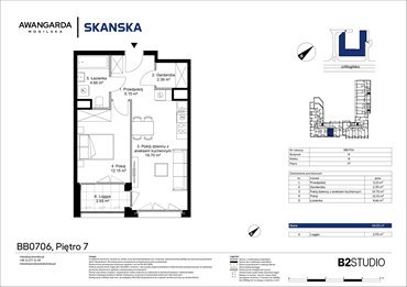 rzut mieszkanie na sprzedaż 44m2 mieszkanie Kraków, Prądnik Czerwony, Mogilska 126