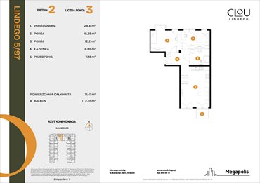 rzut mieszkanie na sprzedaż 71m2 mieszkanie Kraków, Lindego 5