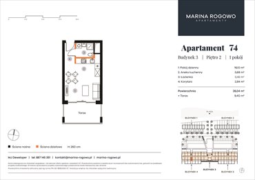 rzut mieszkanie na sprzedaż 26m2 mieszkanie Rogowo, Rogowo 65