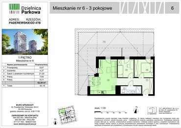 rzut mieszkanie na sprzedaż 52m2 mieszkanie Rzeszów, Paderewskeigo 51